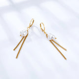 Stainless Steel Pearl Hoop Earrings Tassel Chain Earring