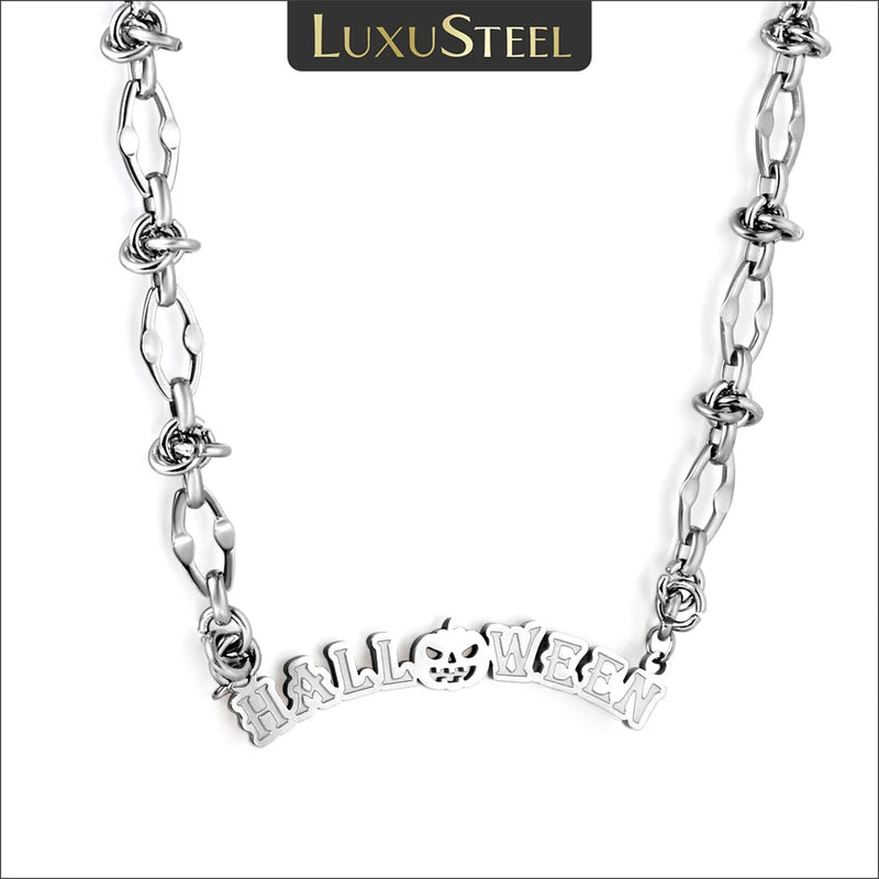 Vintage Punk Gothic Halloween Letter Pumpkin Chain Necklace For Women Men