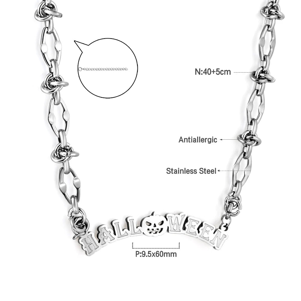 Vintage Punk Gothic Halloween Letter Pumpkin Chain Necklace For Women Men