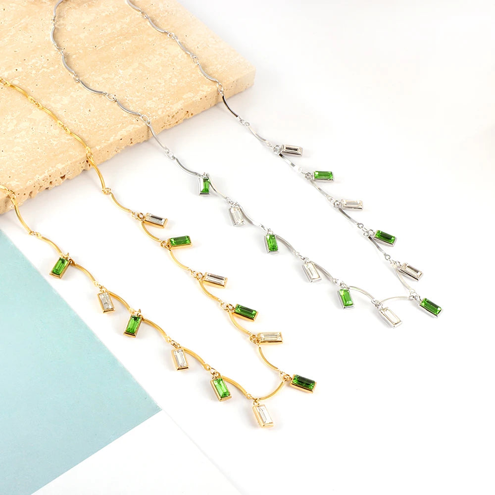 Vintage Green Crystal Pendant Necklace - Christmas Y2K Jewelry Gift