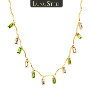Vintage Green Crystal Pendant Necklace - Christmas Y2K Jewelry Gift