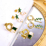Green CZ Pearl Drop Earrings Stainless Steel Jewelry
