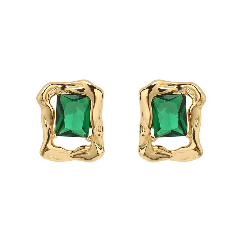 LVK7 Green Crystal Ear Clip Bincos Transparent Square Glass Green Stone Clip