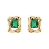 LVK7 Green Crystal Ear Clip Bincos Transparent Square Glass Green Stone Clip