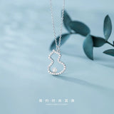 925 Silver Hollow Gourd Pendant Necklace with Pearl and Zircon for Women