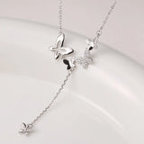 LVX260 Silver Butterfly Fringe Necklace Zircon Tassel Choker