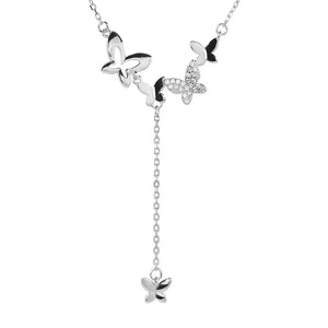 LVX260 Silver Butterfly Fringe Necklace Zircon Tassel Choker
