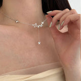 LVX260 Silver Butterfly Fringe Necklace Zircon Tassel Choker