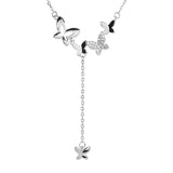 LVX260 Silver Butterfly Fringe Necklace Zircon Tassel Choker