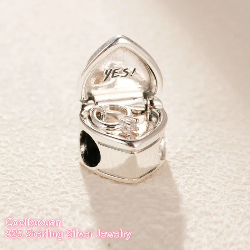 925 Silver Heart & Ring Charm Bead W/CZ for Bracelet