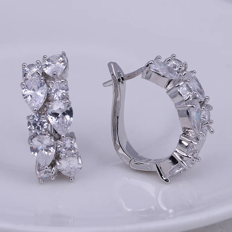 Silver Round Studs Semi-precious Stone Earrings for Women