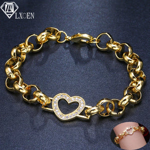 Love Peach Heart Charm Bracelet Bangle Wire Jewelry Cubic Zircon Women