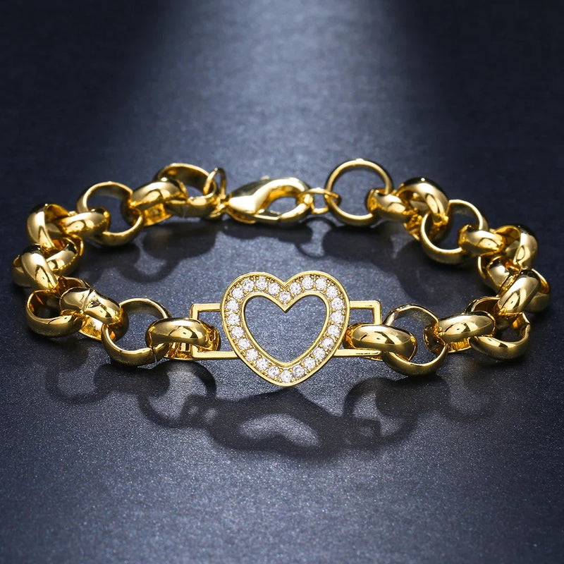 Love Peach Heart Charm Bracelet Bangle Wire Jewelry Cubic Zircon Women