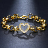 Love Peach Heart Charm Bracelet Bangle Wire Jewelry Cubic Zircon Women