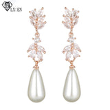 Water Drop Pearl Earrings for Women Leaf Zirconia Dangle Jewelry