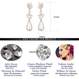Water Drop Pearl Earrings for Women Leaf Zirconia Dangle Jewelry