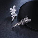 Marquise Cut Zirconia Crystal Drop Earrings Leaf CZ Bridal Wedding Jewelry