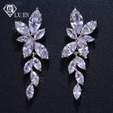 Marquise Cut Zirconia Crystal Drop Earrings Leaf CZ Bridal Wedding Jewelry
