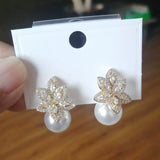 Pearl CZ Flower Earrings Wedding Jewelry Pendientes