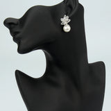 Pearl CZ Flower Earrings Wedding Jewelry Pendientes