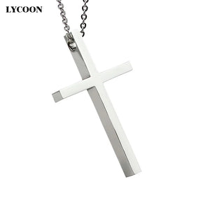 Big Smooth Cross Pendant Necklace Stainless Steel for Men or Women