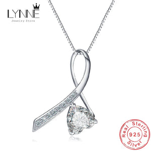 925 Silver Heart Zircon Pendant Necklace Women Rhinestone CZ Chain