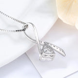 925 Silver Heart Zircon Pendant Necklace Women Rhinestone CZ Chain