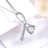 925 Silver Heart Zircon Pendant Necklace Women Rhinestone CZ Chain