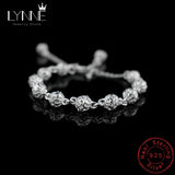 Vintage Hollow Ball Beaded Chain Bracelet 925 Sterling Silver Unisex Gift