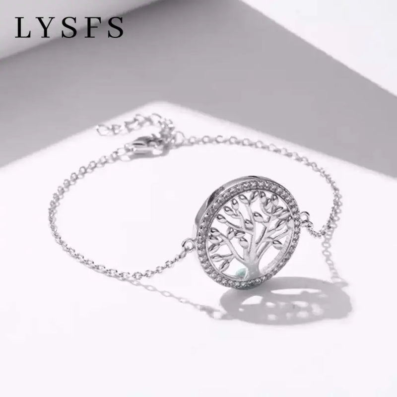 Life Tree Sterling Silver Bracelet DIY Couples Round Fortune Tree 925 Silver