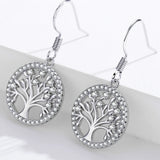 925 Silver Life Tree Drop Earrings Nature Lucky Jewelry