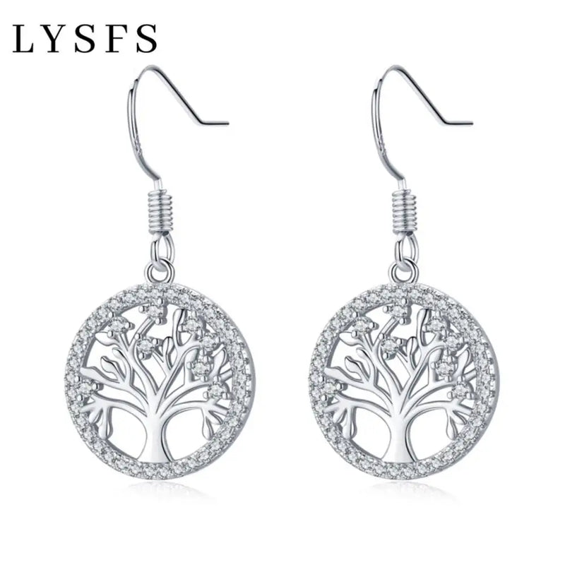 925 Silver Life Tree Drop Earrings Nature Lucky Jewelry