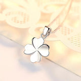 Silver Four Leaf Clover Charm Necklace Ladies Lucky Jewelry