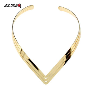 3 Layer Bright Metal Weld Bib Choker Necklace