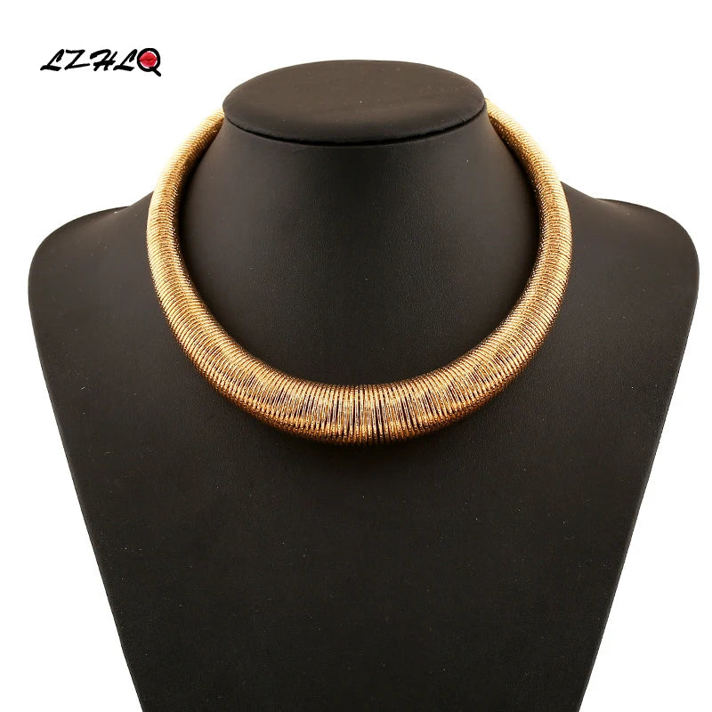 Geometric Metal Torques Women Choker Necklace Punk Maxi Collier Jewelry