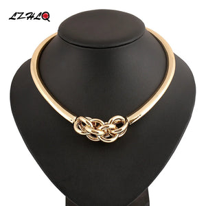 Maxi Punk Metal Choker Necklace Geometric Twist Pendant Necklace