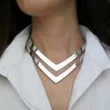 Geometric Hollow Metal Torques Women Smooth Choker Necklace Plated Punk Jewelry