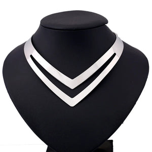Geometric Hollow Metal Torques Women Smooth Choker Necklace Plated Punk Jewelry
