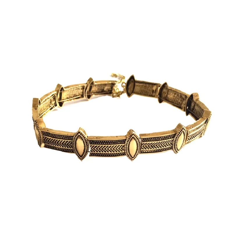 Geometric Metal Punk Choker Necklaces Plated Torques Carving Necklace