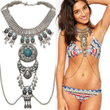 Ethnic Chunky Necklace Sweater Chain Rhinestone Jewelry