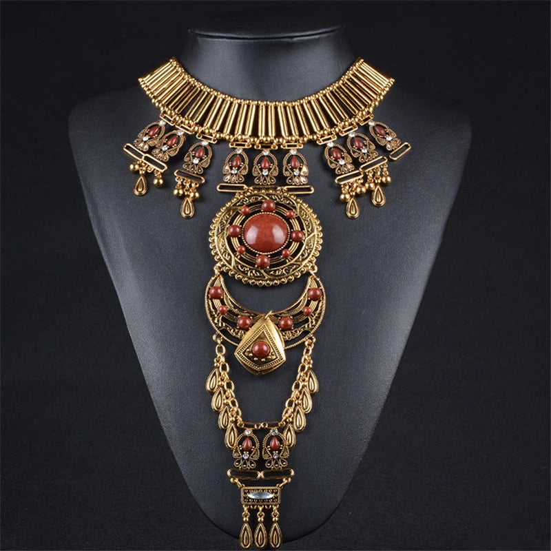 Ethnic Chunky Necklace Sweater Chain Rhinestone Jewelry