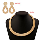 Metal Collar Statement Necklace Earrings Set Stripes Circle Choker