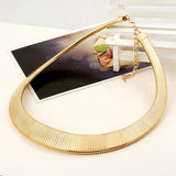 Metal Collar Statement Necklace Earrings Set Stripes Circle Choker