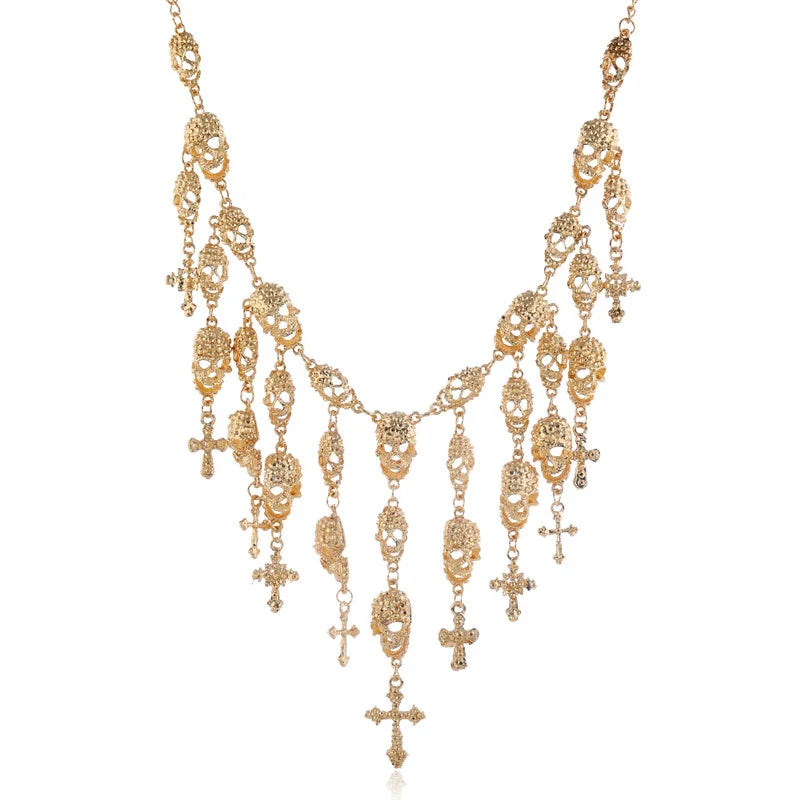 Skeleton Head Long Chain Female Accessories Collar Skull Necklace
