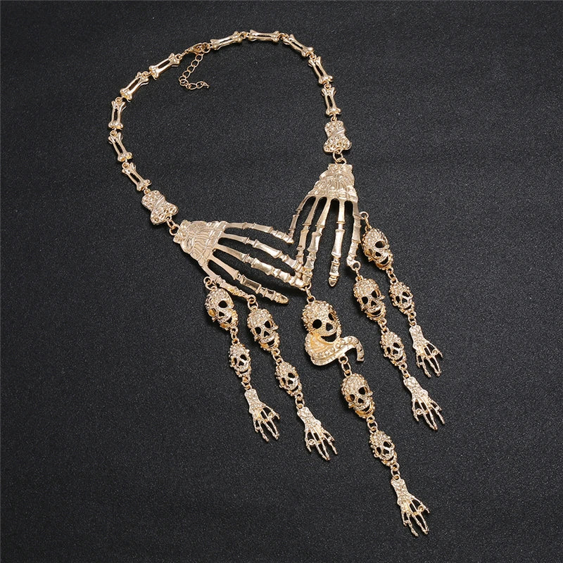 Skull Head Long Chain Necklace Punk Women Chunky Jewelry