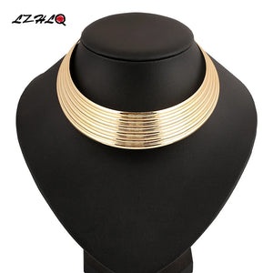 Rock Personality Stripe Choker Statement Necklace Metal Punk Clavicle