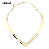 Rock V Metal Hollow Choker Necklace Women Statement Clavicle Collar