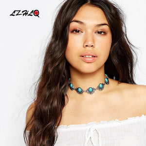Vintage Geometric Turquois Collar Choker Statement Necklace Women