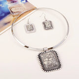 Vintage Silver Plated Geometric Rectangle Pendant Boho Choker Necklace