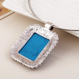 Vintage Silver Plated Geometric Rectangle Pendant Boho Choker Necklace
